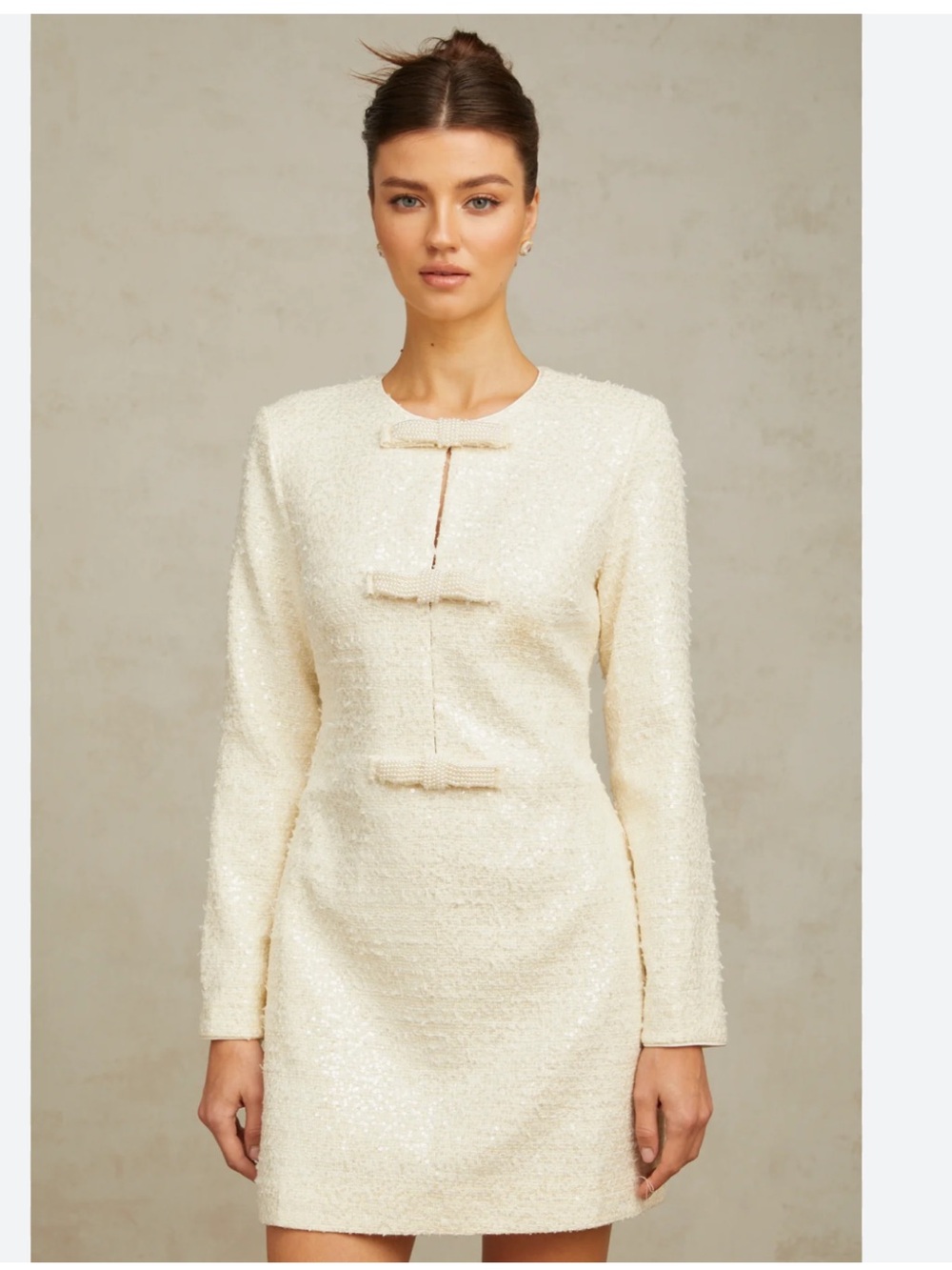 NWT Miss Rosier Angelique White Cream Sequined Tweed Mini Dress Size Medium